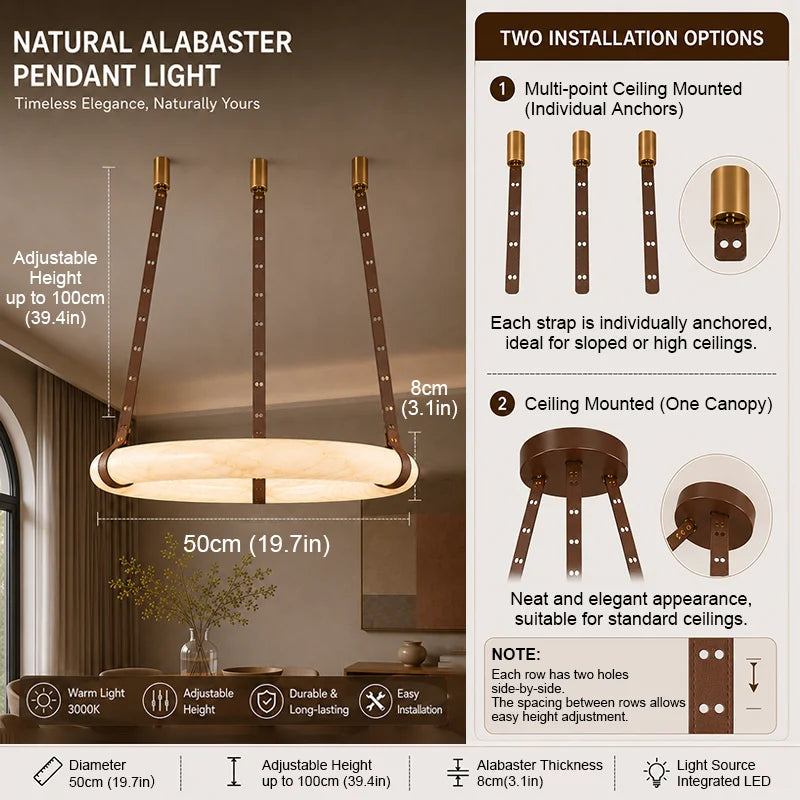 Suspension lumineuse moderne marbre marron cuir chaînes lumière LED 3000K 4500K 6000K