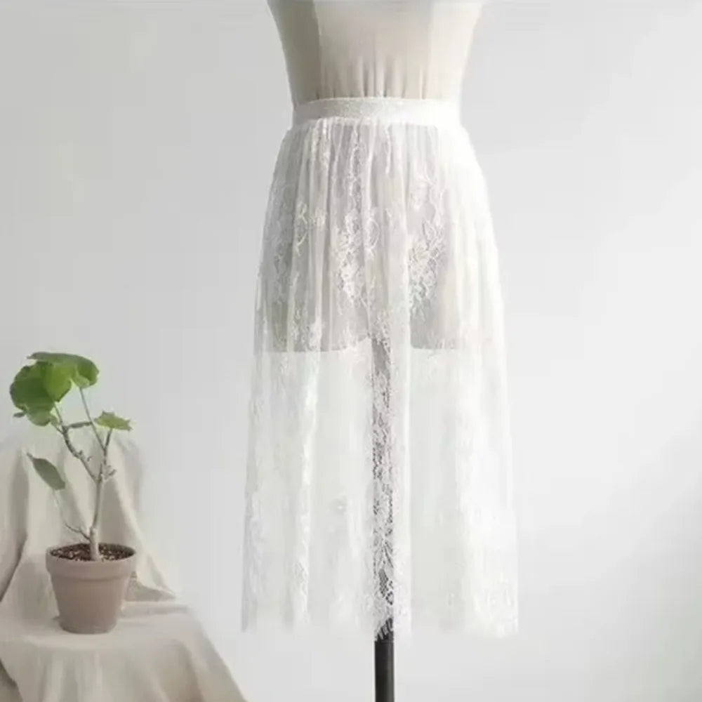 jupe dentelle noire translucide vintage été femme mi mollet droiteSizeMode: taille moyenne non extensible