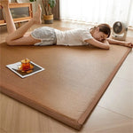 tapis solide rectangle fibre bambou couleur beige bordure marron moderne minimaliste lavage main