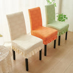 Housse chaise moderne feuilles stylisées beige orange vert bleu foncé gris bleu clair polyester