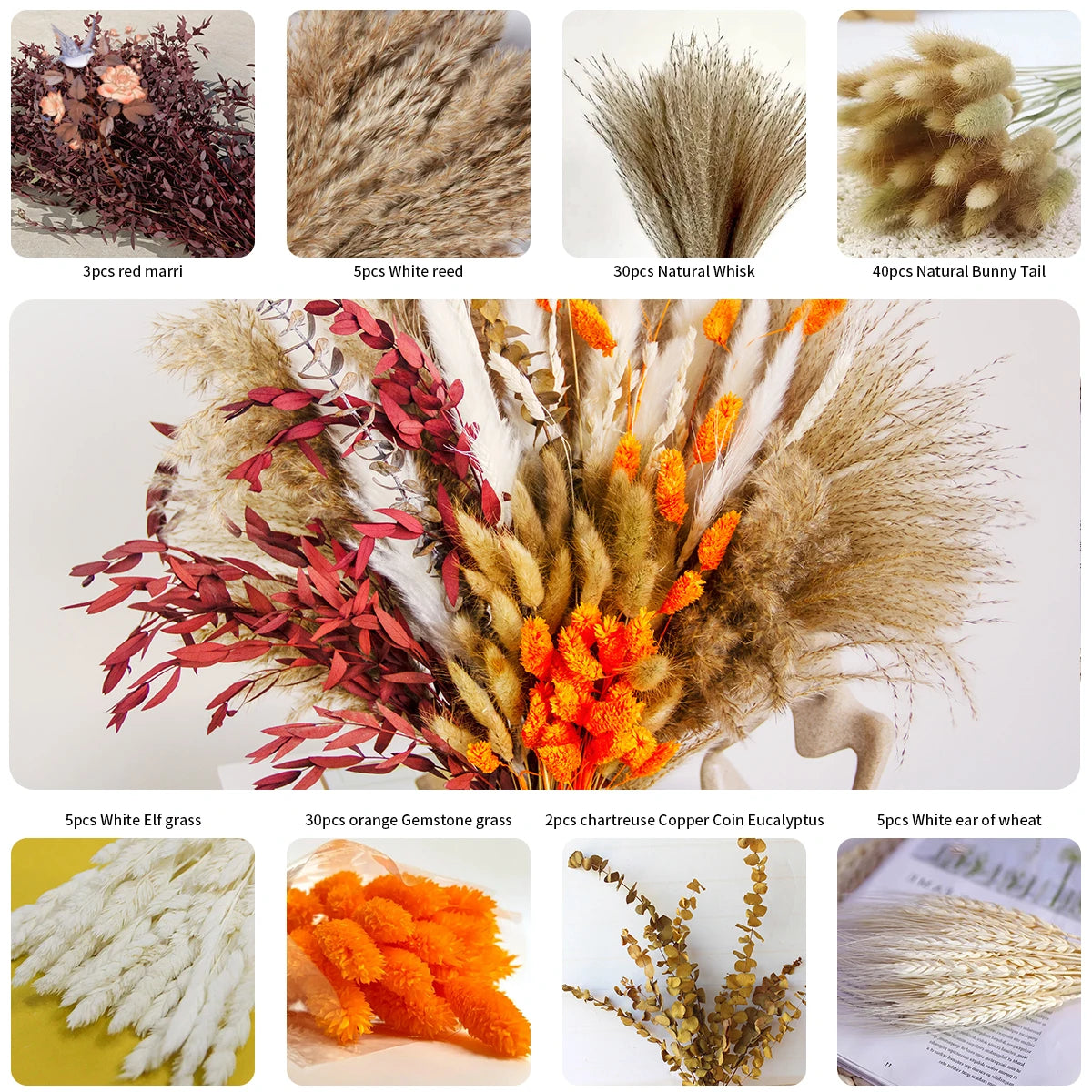 bouquet fleurs séchées naturel rouge blanc orange décoration intérieure automne table vaseHomeAssemblons informations prioritaires