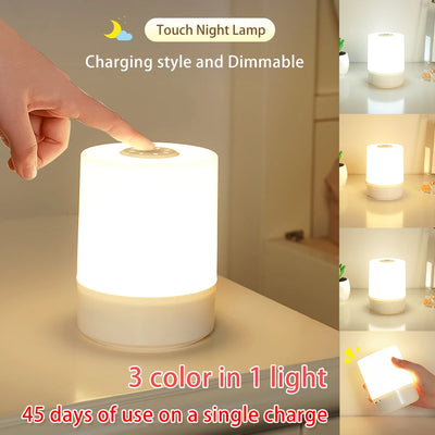Veilleuse LED rechargeable USB tactile marron sur table de nuit