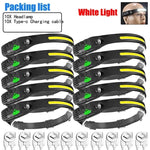lampe frontale rechargeable led ipx4 camping pêche ceinture ajustable sensor switch noir jaune
