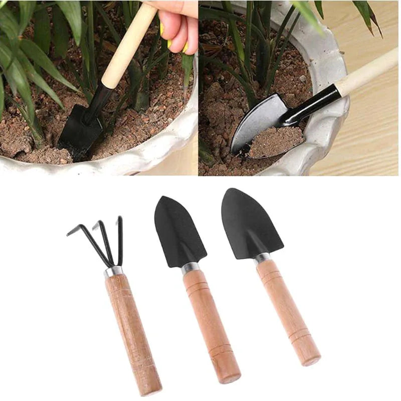 ensemble jardinage outils pelle houe brosse sac semis arrosoir pot fleurs vert noir moderne