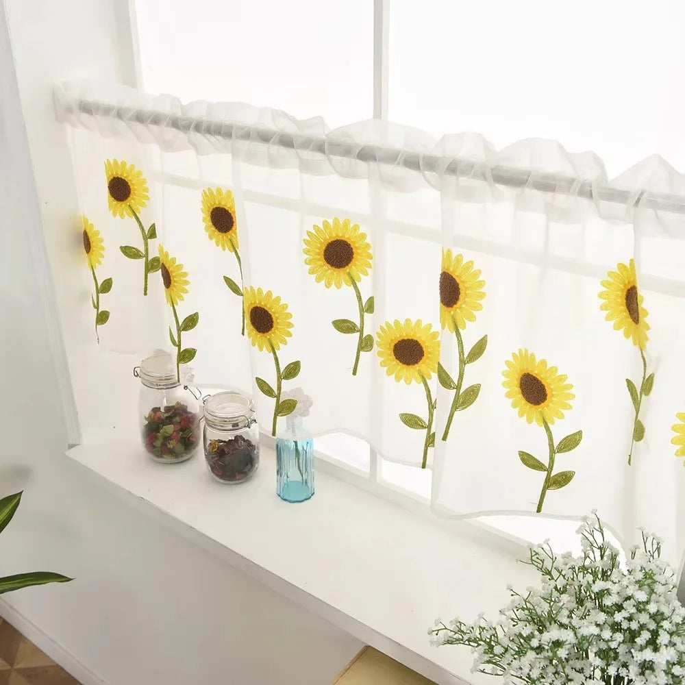 rideau fenêtre transparent fleurs motifs végétaux décoratif moderne tringle métallique inclusion brodé 100cmx50cm
