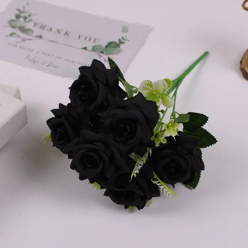décoration intérieure bouquet artificiel roses soie classique blanc violet noir