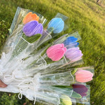 décoration intérieure bouquet tulipes artificielles violet rose bleu moderne élégant transparent anniversaire mariage