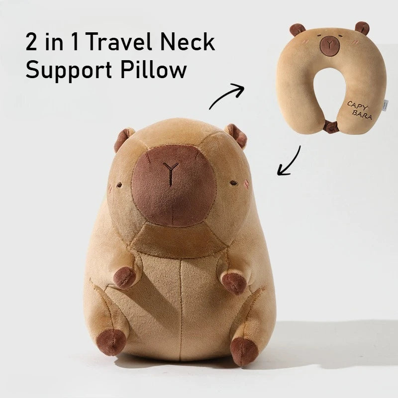 coussin support cou capybara peluche marron clair doux moelleux mignon voyage literie