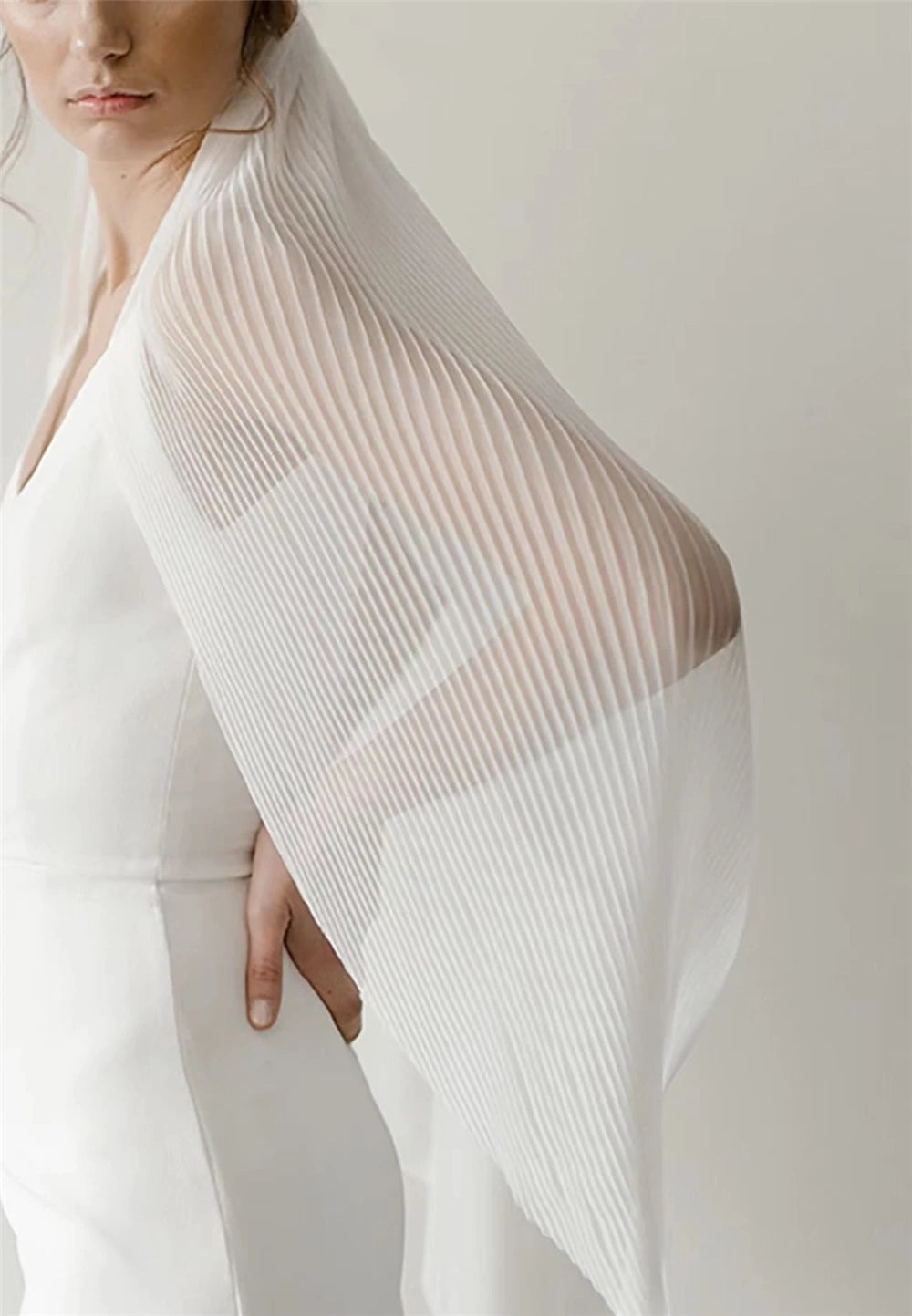 voile mariée blanc rayures verticales classique polyester translucide simple élégant plissé longueur 150cm