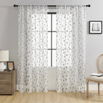 rideau transparent brodé feuilles protection uv polyester moderne blanc noir jaune vert turquoise floral