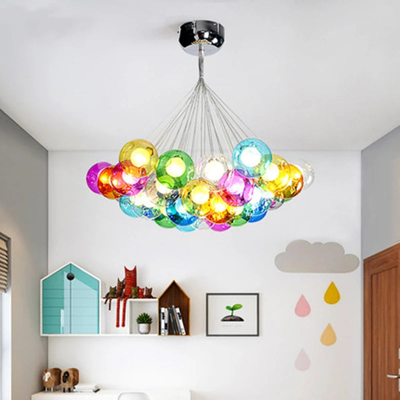 suspension lumineuse moderne boules multicolores transparentes verre nordique chambre salon