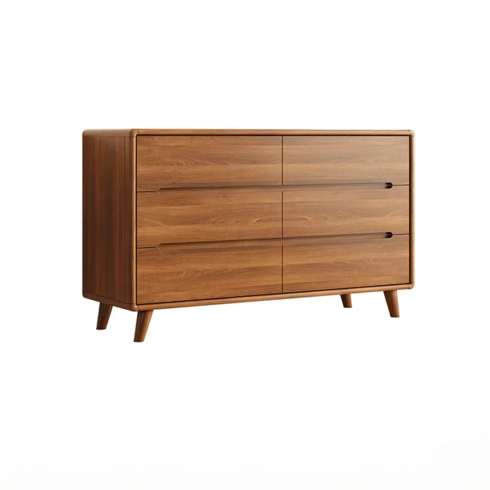commode chêne foncé tiroirs modernes pieds bois poignées noires chambre salon