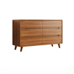 commode chêne foncé tiroirs modernes pieds bois poignées noires chambre salon