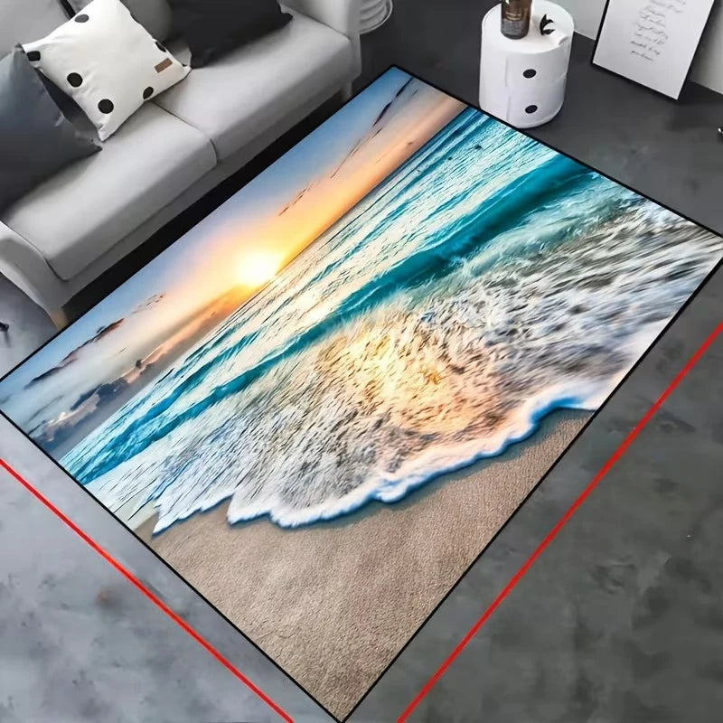 tapis moderne bleu ondes mer salon chambre extérieur anti dérapant confortable polyester minimaliste