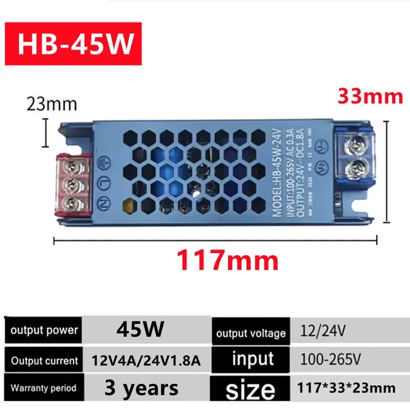 transformateur ac/dc 12v 24v 60w 100w led alimentation électrique bleu industrielle