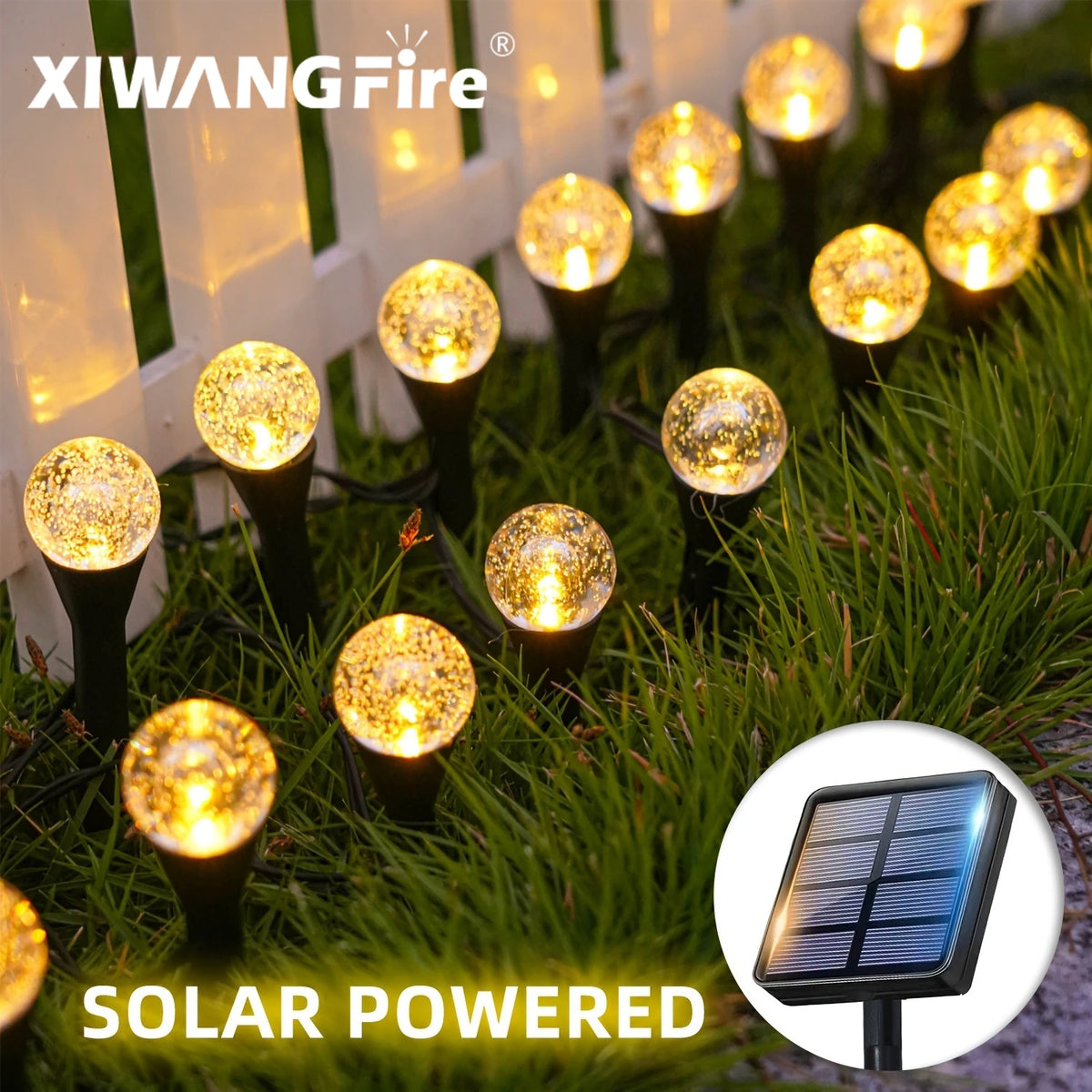 lampe solaire jardin led transparente moderne noire blanche points brillantsextérieur ambiance