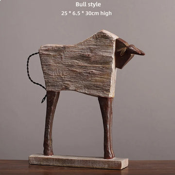 sculpture animale cheval taureau résine marron blanc cassé rustique décoration mur galerie.texture boisée aspect