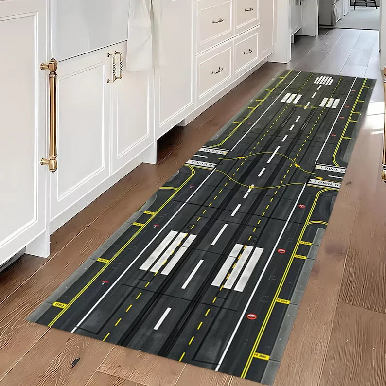 tapis moderne piste aéroport vert gris noir blanc décoratif extérieur salon chambre aubusson flocage