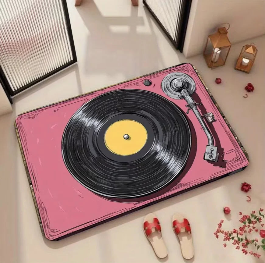 tapis sol vintage rose noir motifs floraux anti dérapant résistant décoloration 80cm 60cm
