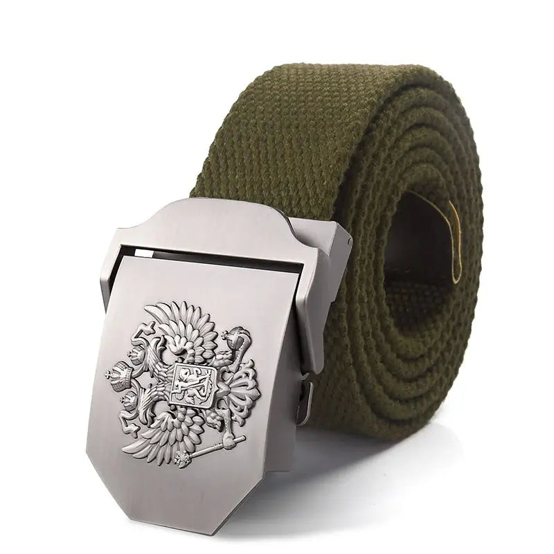 ceinture homme toile métal camouflage noir double aigle militaire décontracté opacité