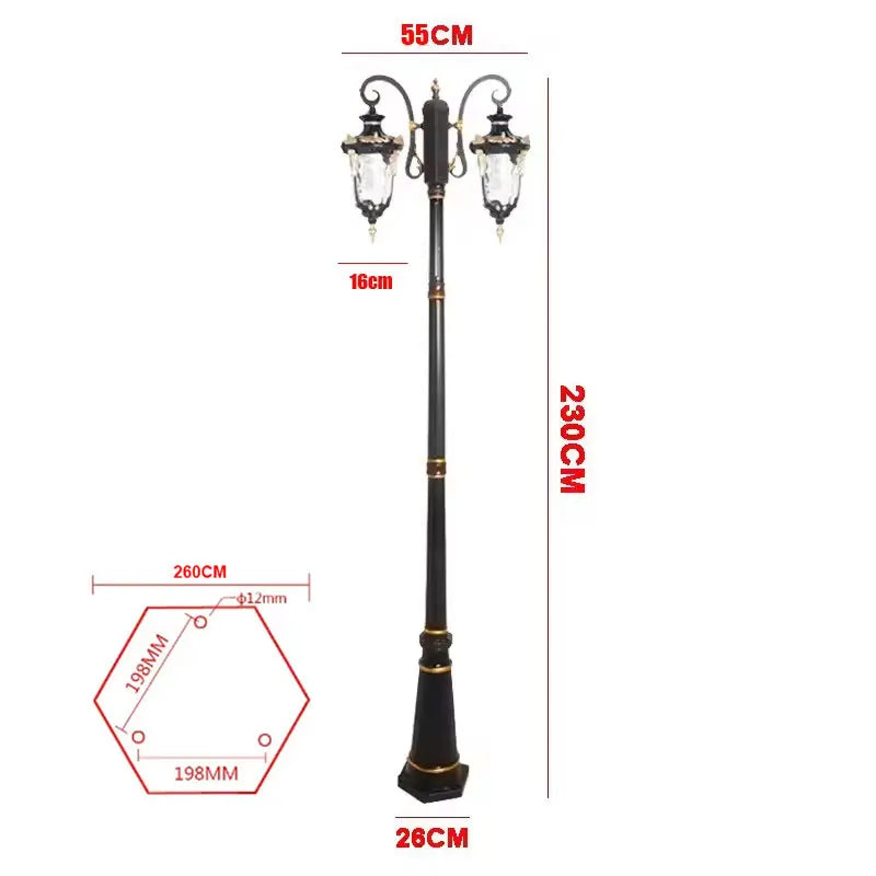 lampadaire extérieur noir doré ip65 led moderne classique vintage éclairage public fixations invisiblesextérieur aluminium