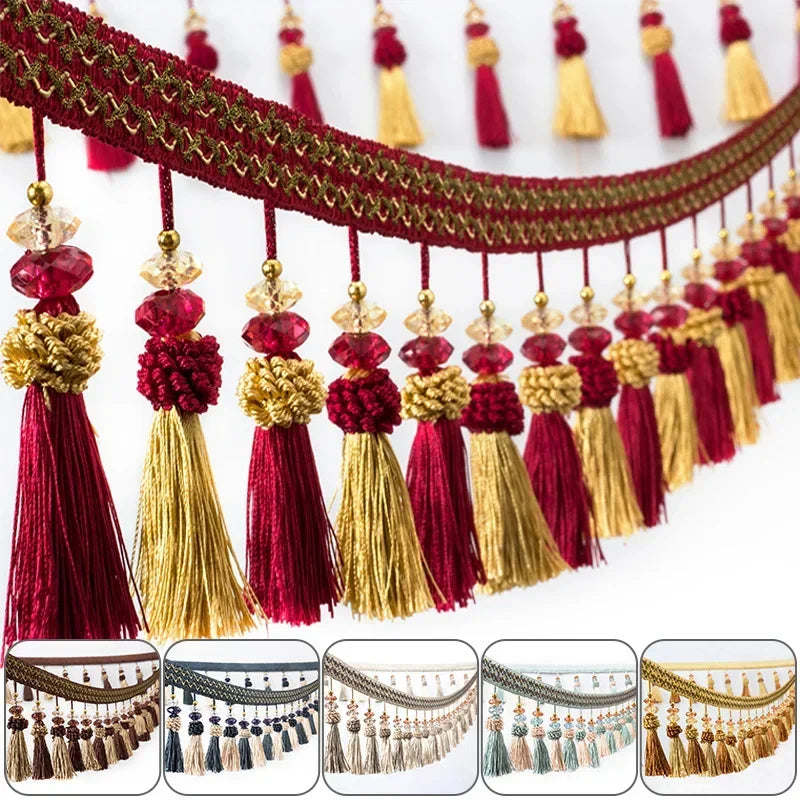 ruban déco boho chic pompons couture rideaux coussin artisanat