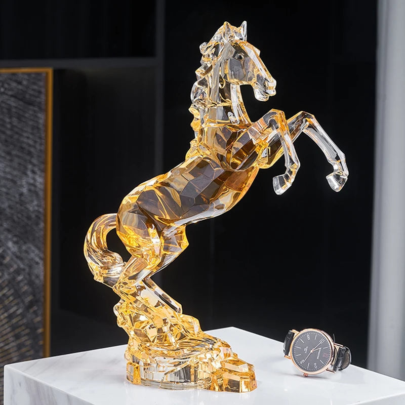 décoration moderne cheval cristal transparent facettes base rocher éclairage chambre