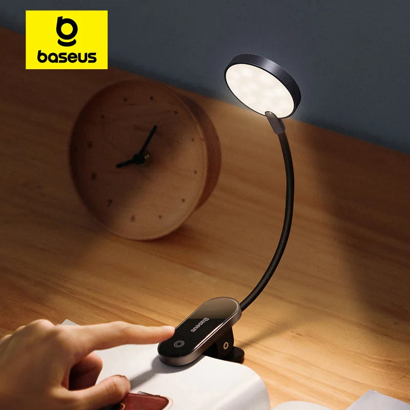 lampe lecture led rechargeable sans fil clip table réglable moderne noire toucher interrupteur