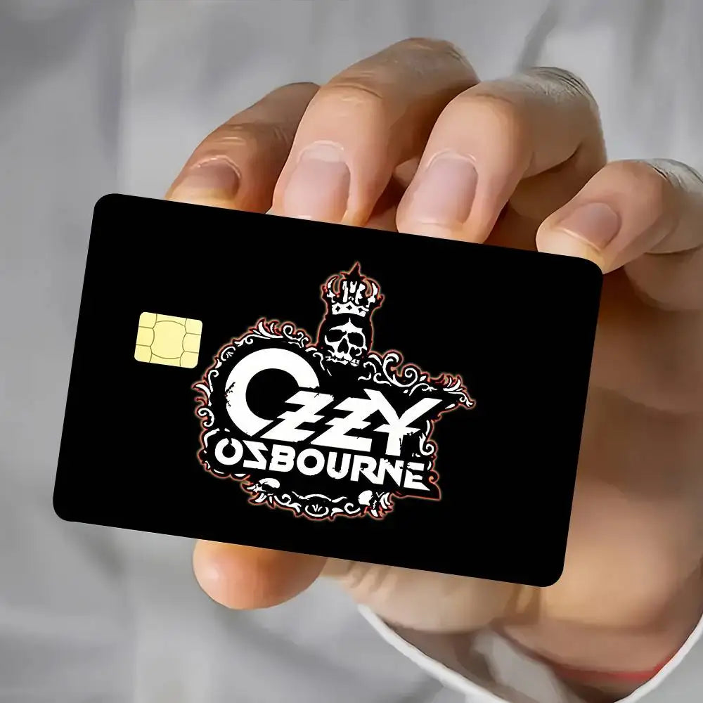 cartes crédit autocollantes ozzy osbourne logo waterproof résistantes graphique noir doré