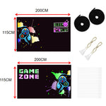 rideau moderne manette jeu noir bleu vert jaune rose violet pliés 200x115cm