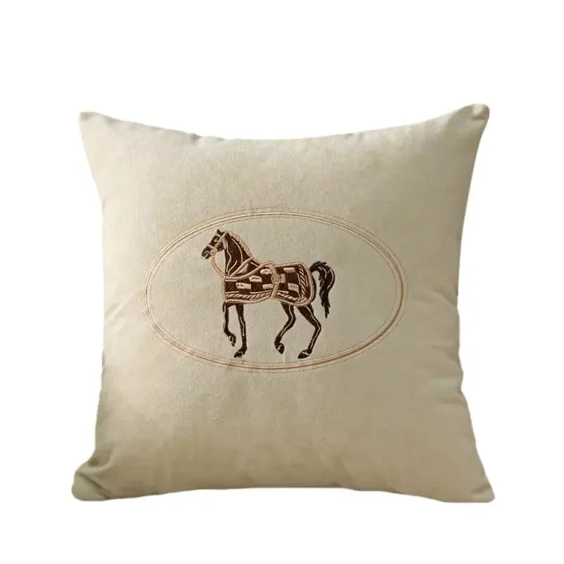 coussin jaune motif cheval moderne taie d'oreiller polyester coton respectueux environnement zipper 45cm 45cm