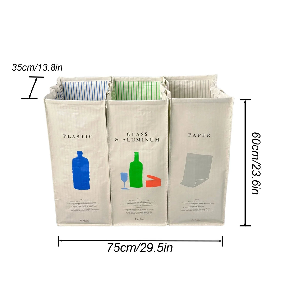 sac tri déchets beige imprimé moderne poignées détachables respectueux environnement 75x60x35cm