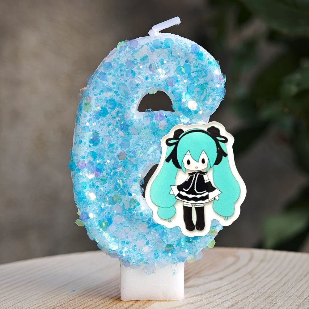 bougies anniversaire hatsune miku chiffres glitter bleu blanc décoratives anime personnalisées enfants adultes