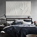tableau moderne abstrait lignes ondulées blanc gris clair décoration intérieure sans cadre contemporain horizontal