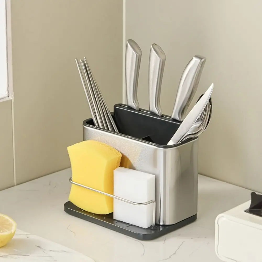 rangement couverts acier inoxydable couteaux fourchettes cuillères baguettes éponges moderne minimaliste imperméable anti rouille