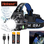 lampe frontale led noir bleu rayures diagonales modes ip64 waterproof adjustable