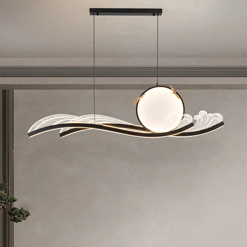suspension lumineuse moderne vague motif floral acrylique led dimmable noir doré blanc
