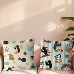 housse coussin carré beige motif pingouin cartoon décoratif salon chambre enfant tissu coton