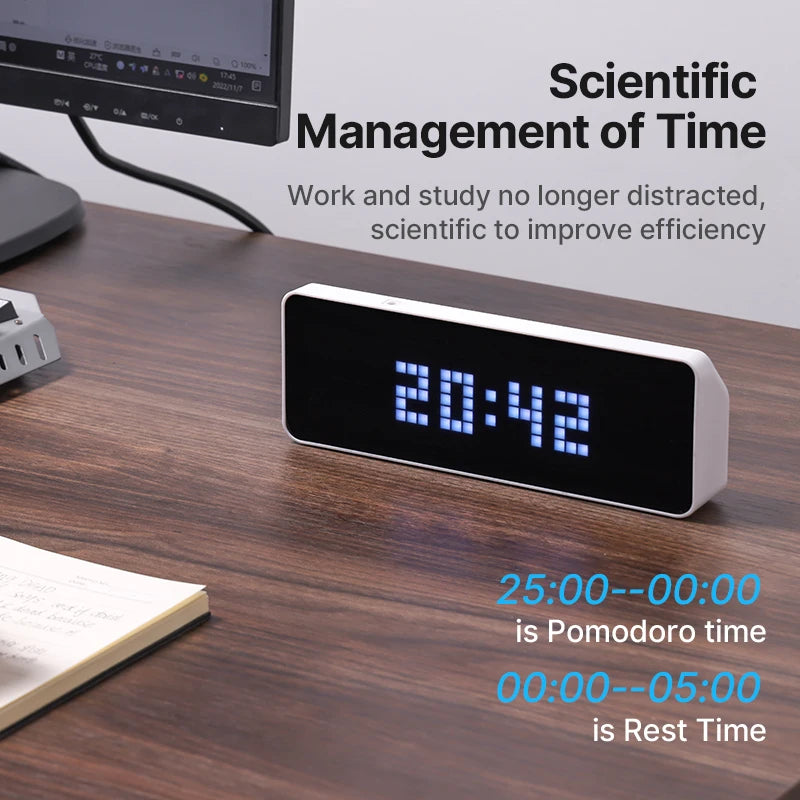 horloge numérique led blanc pixel art moderne minimaliste câble usb instructions certificat