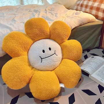 coussin fleur tournesol jaune blanc marron coréen moderne imperméable coton polyester canapé chambre