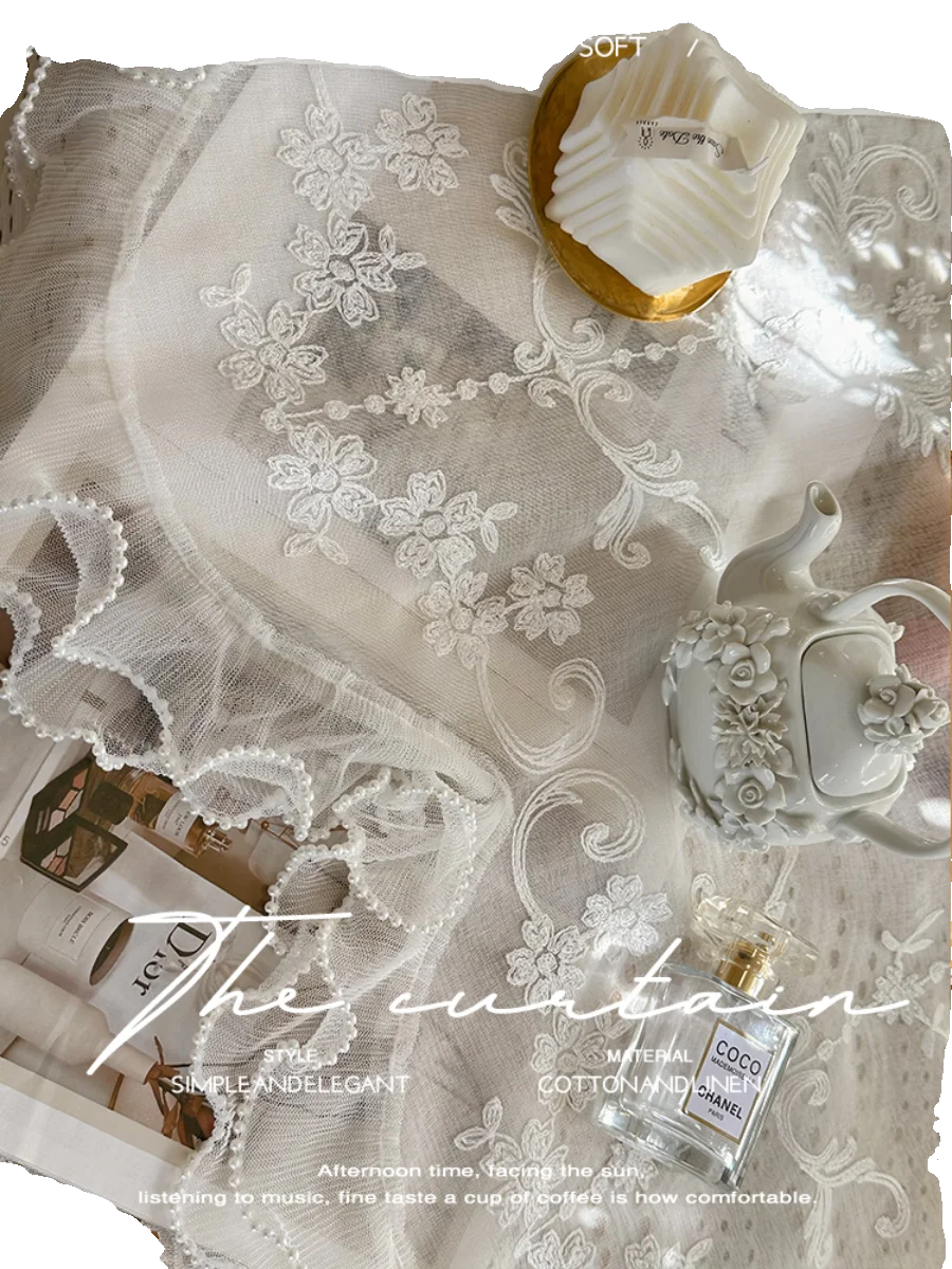 rideau blanc semi transparent brodé fenêtre moderne tulle polyester inclusion simple élégant française