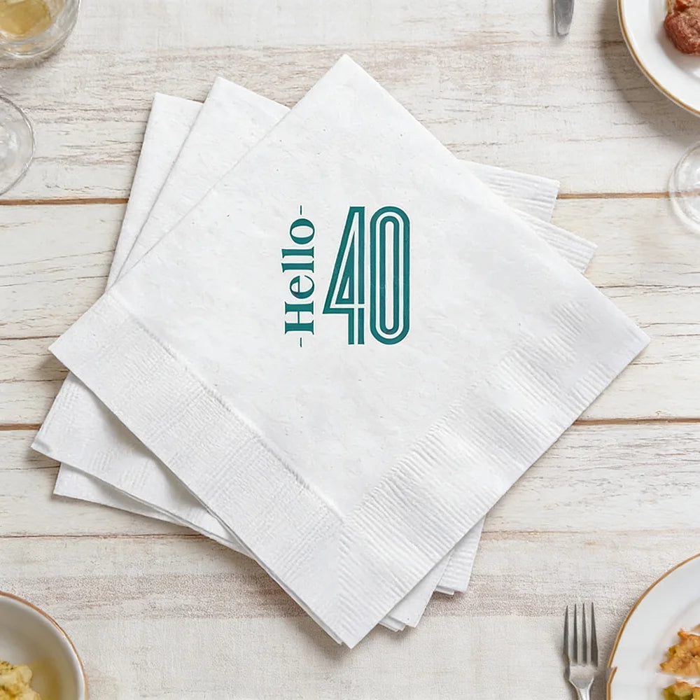 serviettes papier hello 40 anniversaire mariage décoration vert blanc festive