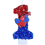 bougies décoratives anniversaire spiderman sequins brillants rouge bleu noir decoration gâteau fête thème