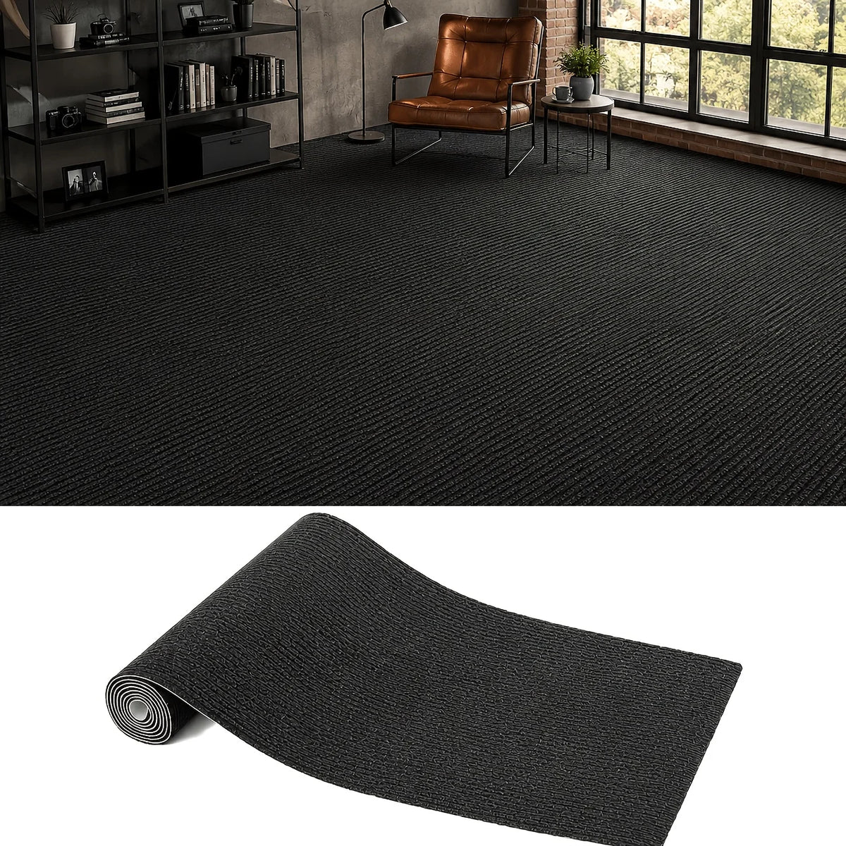 tapis adhésif sol gris foncé moderne sans colle 100cm 30cm tissé uni entrée intérieur