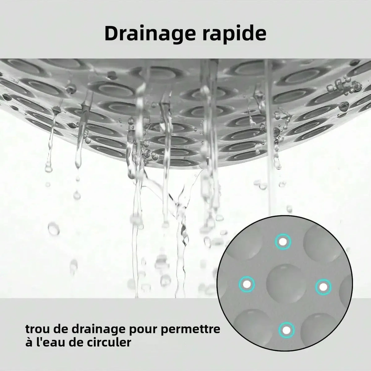 tapis bain moderne 54x54cm texturé ventouses drainage gris clair minimaliste respectueux environnement