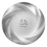 assiette ronde acier inoxydable argent antique texture métallique moderne logo gravé second cup