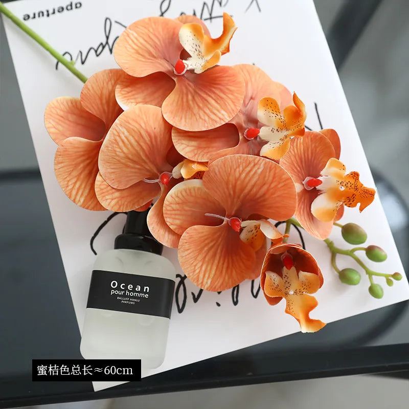 bouquet artificiel orchidées papillon latex rose orange violet blanc modernes 60cm