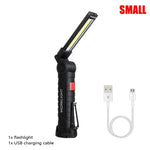 lampe travail rechargeable usb aimant noir lumiere led forte réglages luminosité camping auto défense