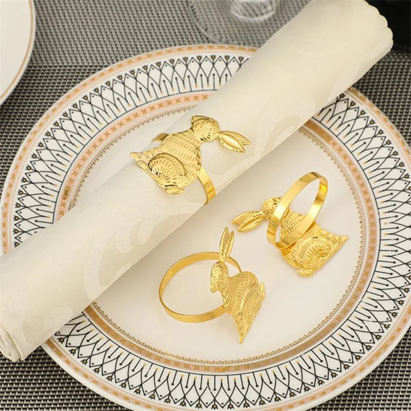 anneau serviette métal doré lapin pâques élégant moderne décoration table fixations set 12pcs