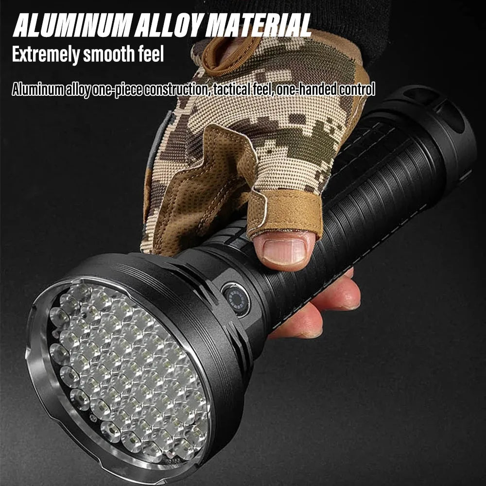 lampe torche rechargeable led noire robuste camping outdoor 55led 50w